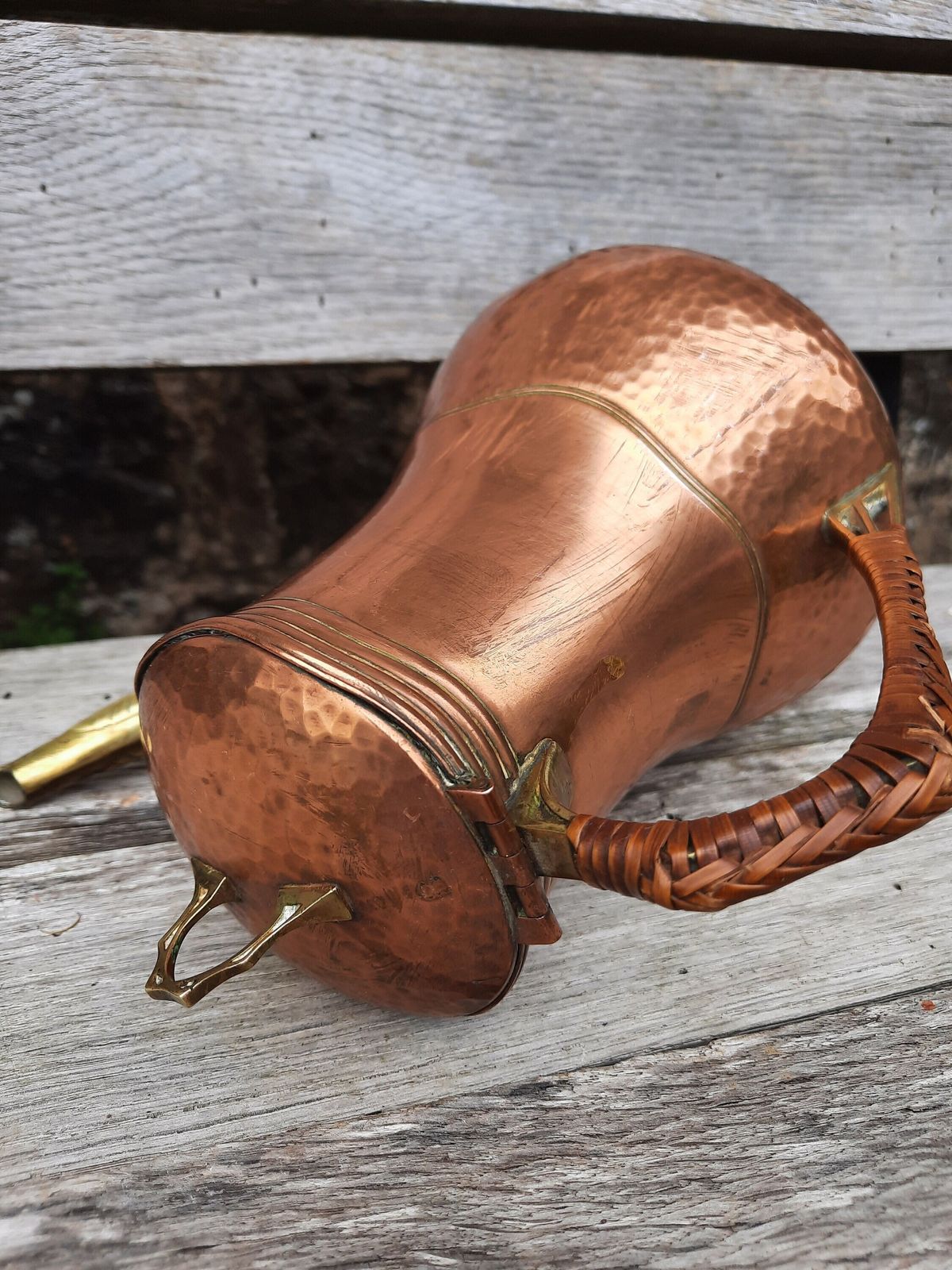 photo for sale Art Nouveau Copper Coffee Pot: French Tripod Kettle, Cane Handle