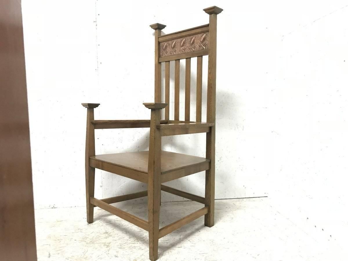 R. W. Mcnerney – Arts And Crafts Ash Tall Back Armchair With Hayle Copper Panel photo furniture