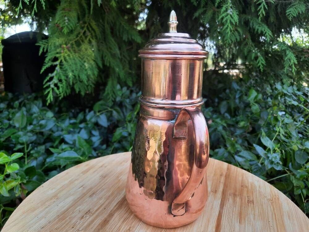 Vintage French Copper Coffee Pot: Handmade Artisan Kettle photo furniture