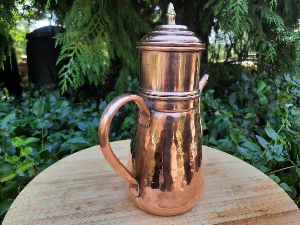 Vintage French Copper Coffee Pot: Handmade Artisan Kettle photo for sale