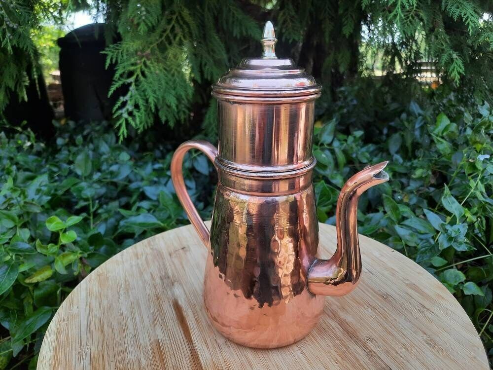 Vintage French Copper Coffee Pot: Handmade Artisan Kettle photo Home Decor