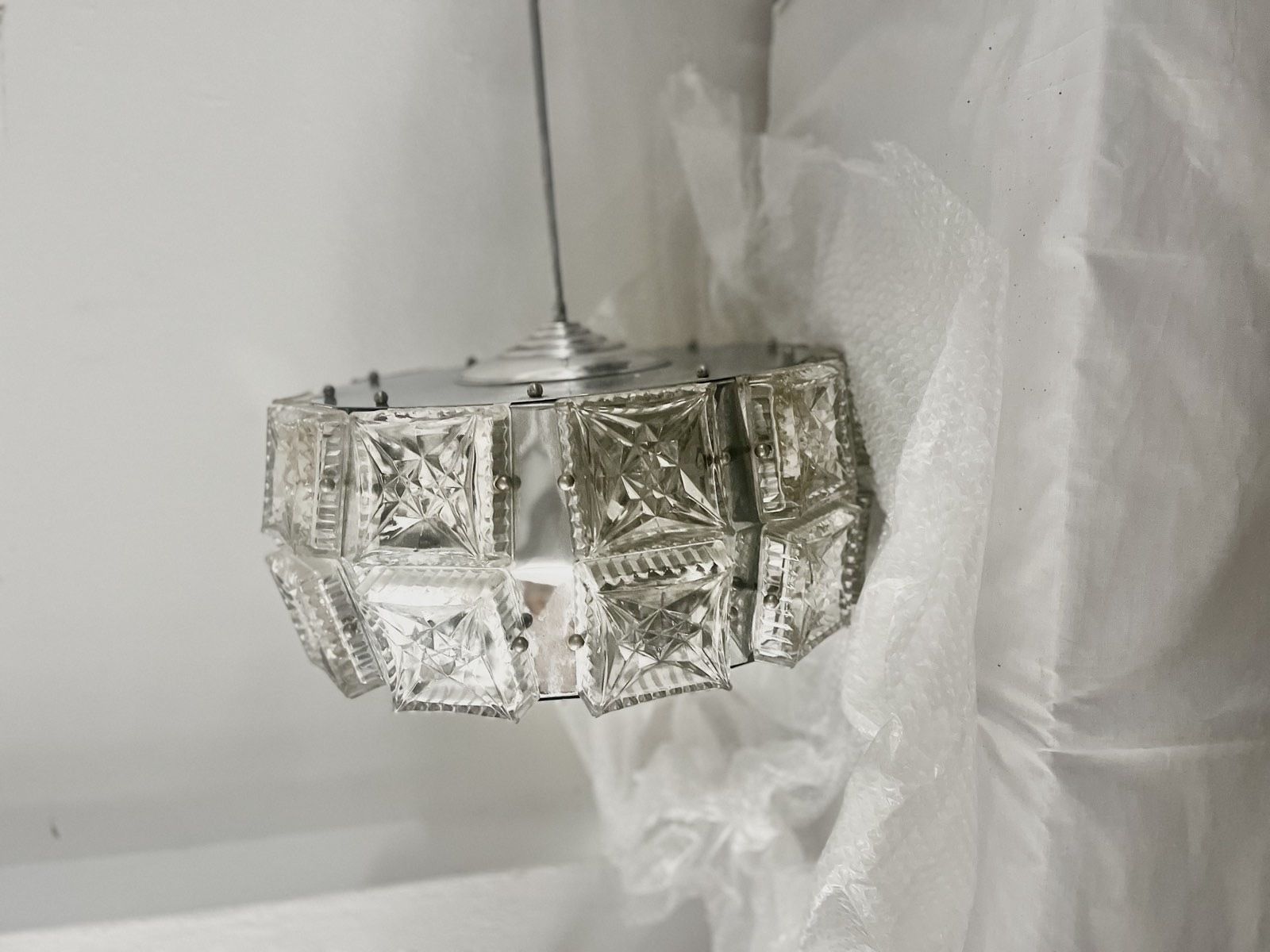 Kinkeldey Style Crystal Glass & Chrome Ceiling Light – Mid Century Modern Germany, 1970s photo furniture