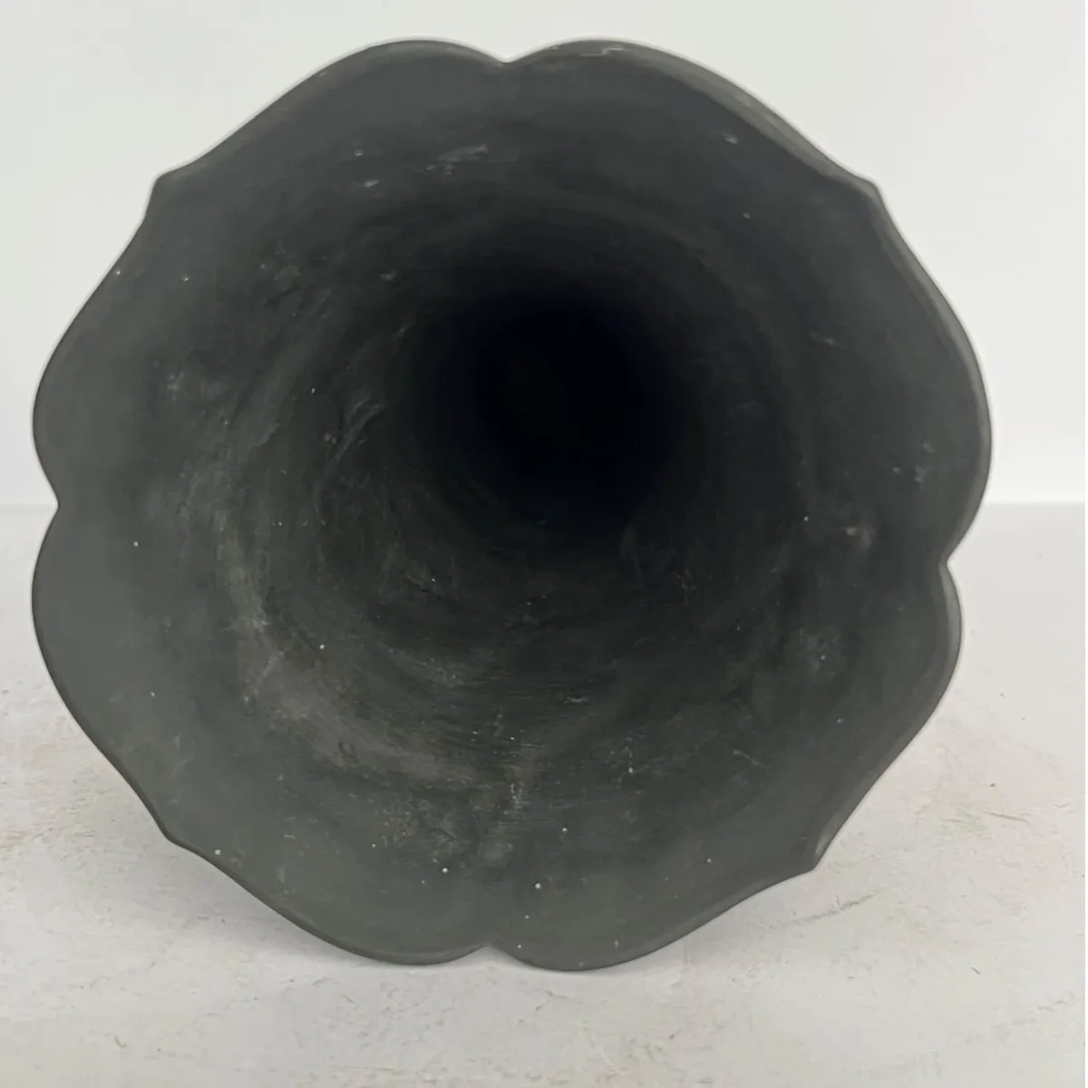 19th Century Wedgwood Black Basalt Trumpet Vase – Floral & Vine Relief photo furniture