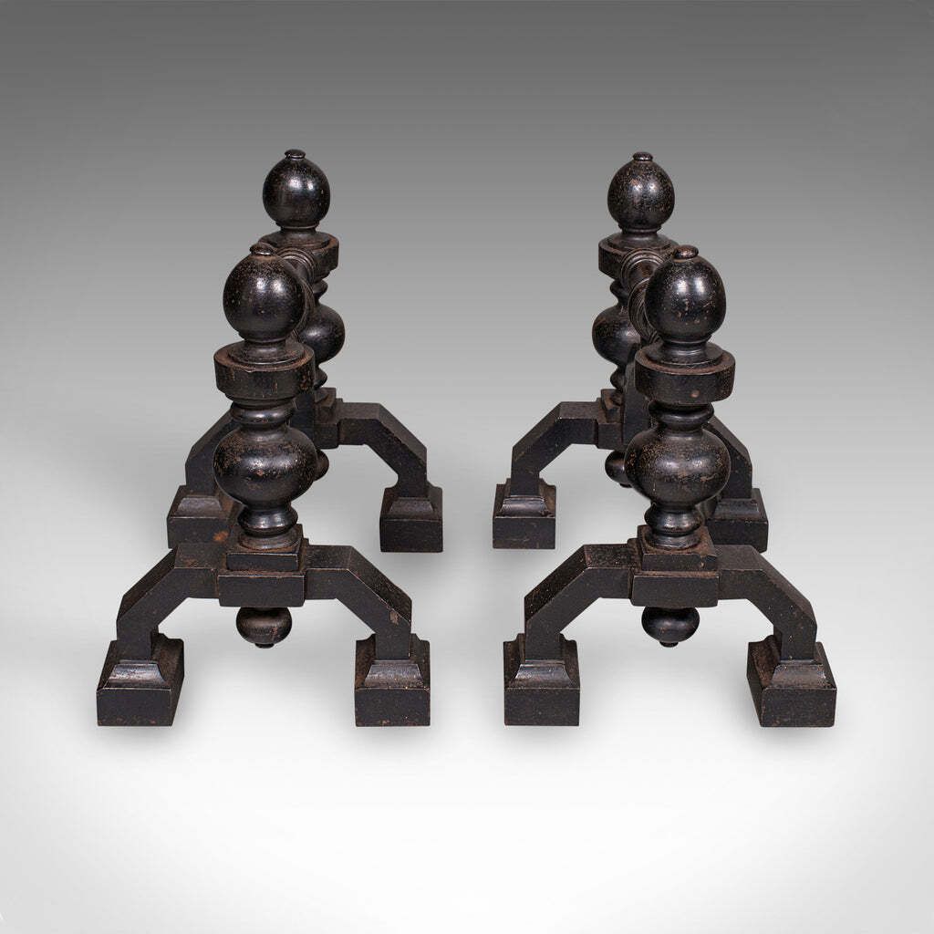 Pair Of Antique Fireside Tool Rests English Cast Iron Hearth Stand Victorian photo for sale