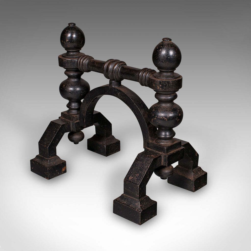 Pair Of Antique Fireside Tool Rests English Cast Iron Hearth Stand Victorian photo Home Fixtures