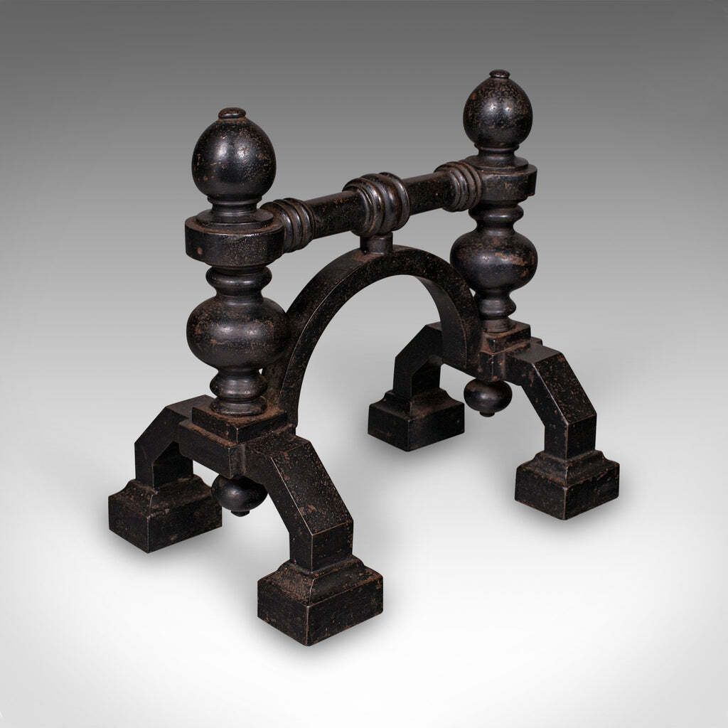 Pair Of Antique Fireside Tool Rests English Cast Iron Hearth Stand Victorian photo buy