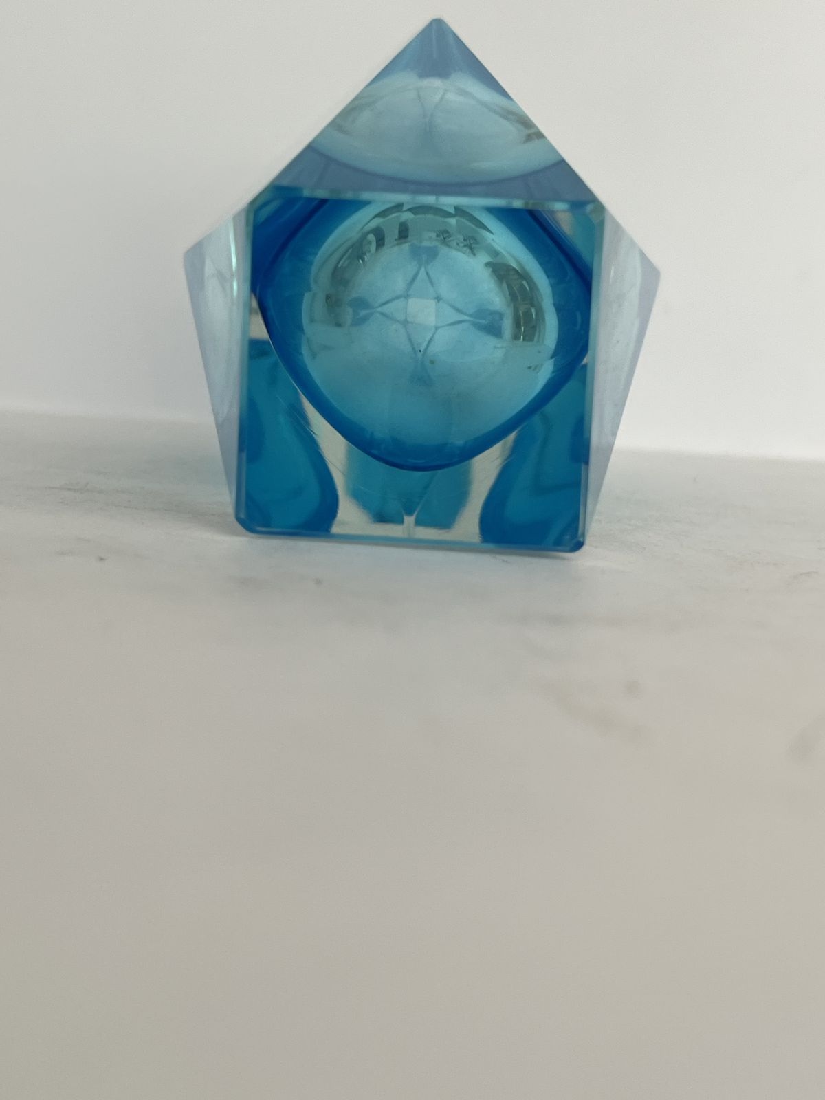 Vintage Murano Sommerso Aquamarine And Clear Faceted Glass Block Vase photo Home Decor