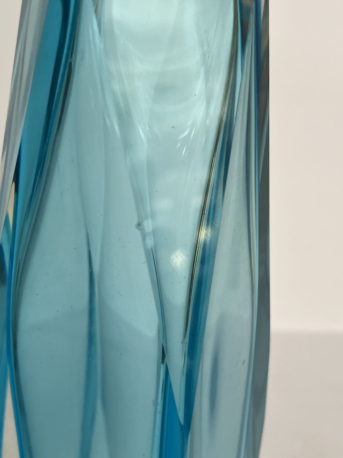 Vintage Murano Sommerso Aquamarine And Clear Faceted Glass Block Vase photo vintage