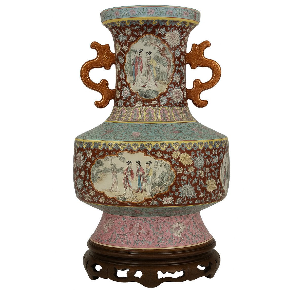 Famille Rose Chinese Cloisonné Style Vase 45 Cm (H) × 27 Cm (W), 20th Century