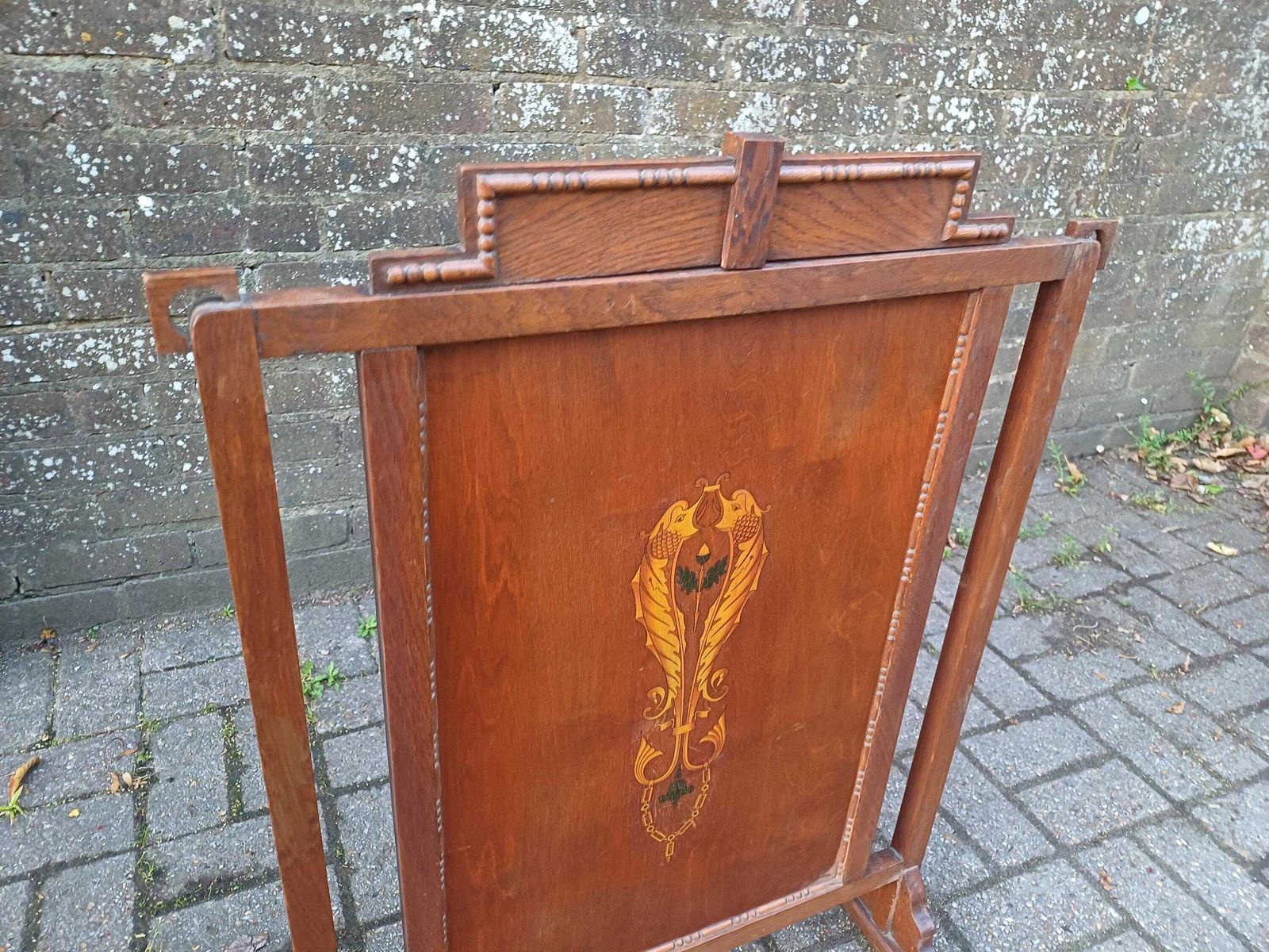 Rare Antique Arts & Crafts Fire Screen With Art Deco Frame Art Nouveau Inlaid Panel – Unique Bespoke Decorative Piece Fireplace Guard photo vinterior