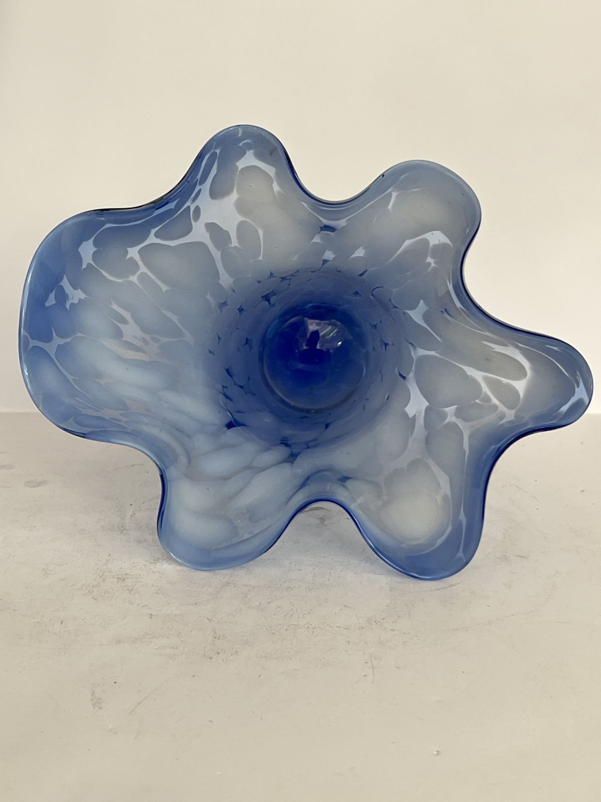 Hand Blown Blue & White Art Glass Vase – Józefina / Krosno Style Late 20th Century photo Home Decor