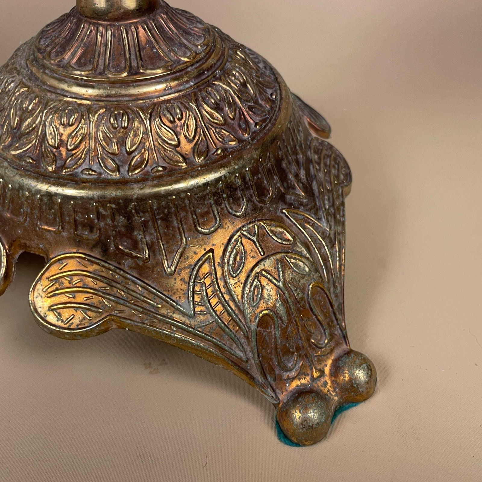 Antique Onyx Marble Lamp Light Brass Gold Metal Green Bedside Side Table Column Marbled Patterned Vintage Pattern Stone Ornate Feet Base photo buy
