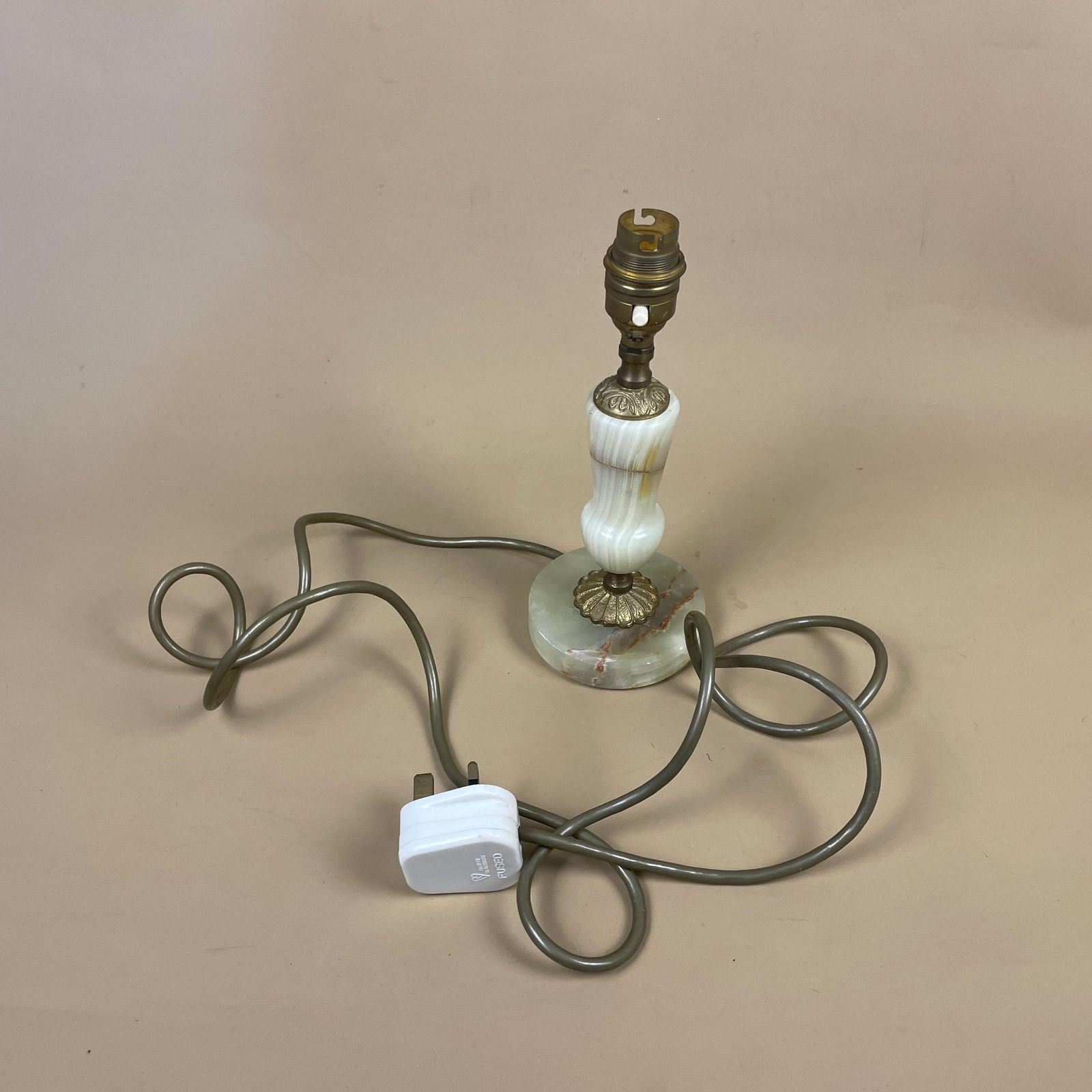 photo for sale Antique Onyx Marble Lamp Light Brass Gold Metal Green Bedside Side Table Desk Marbled Patterned Vintage Pattern Stone Ornate Round Base