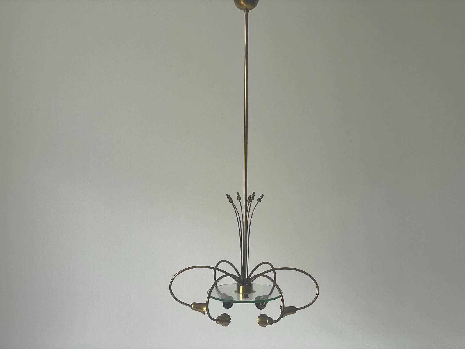 6 Armed Brass And Glass Chandelier, In Style Of Pietro Chiesa, 1950s, Italy photo furniture