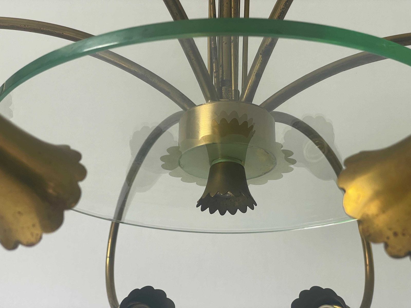 6 Armed Brass And Glass Chandelier, In Style Of Pietro Chiesa, 1950s, Italy photo vintage