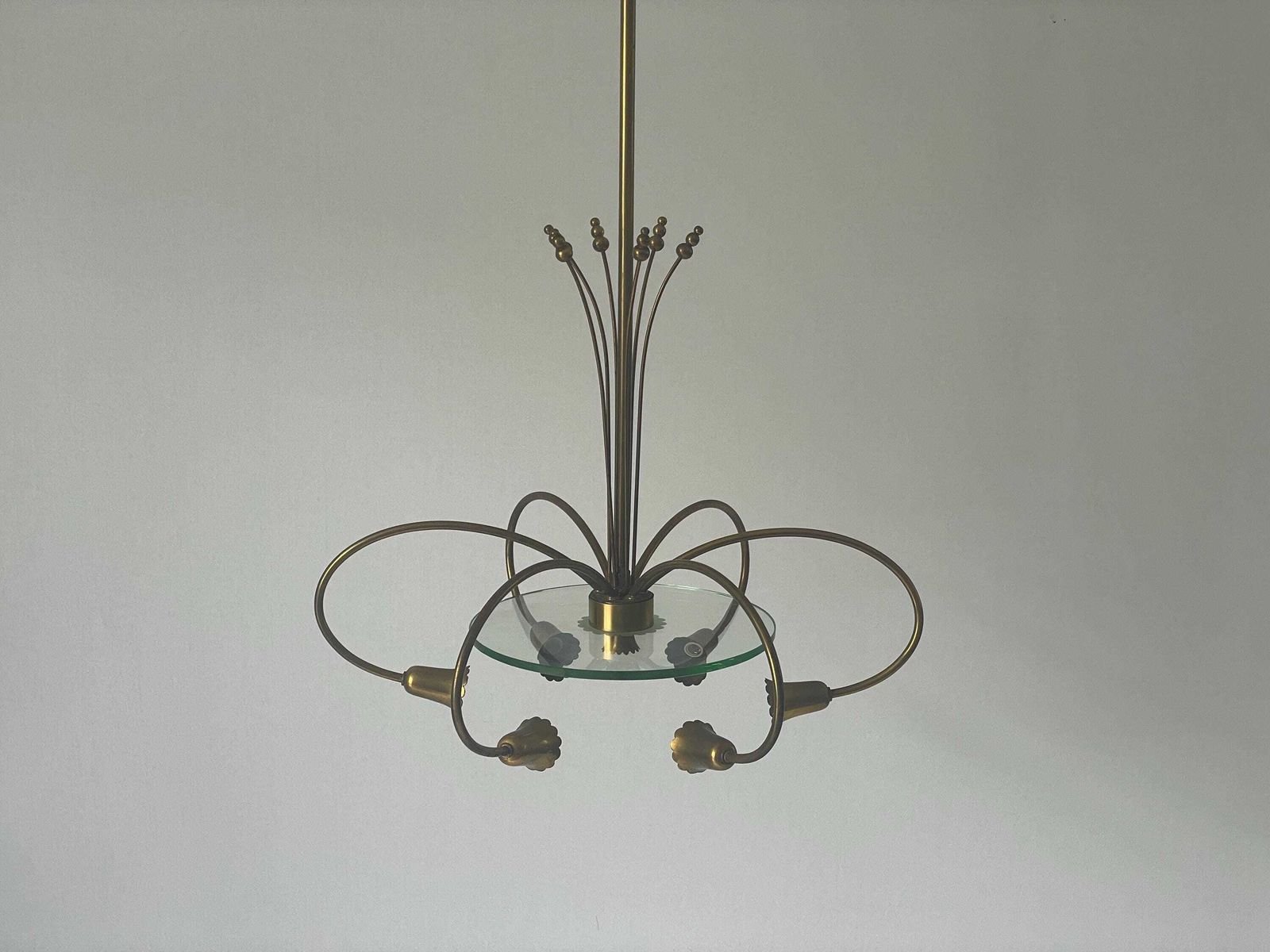 photo for sale 6 Armed Brass And Glass Chandelier, In Style Of Pietro Chiesa, 1950s, Italy