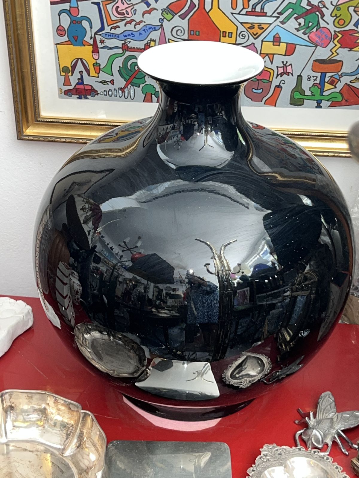 Large High Gloss Black Porcelain Vase – Contemporary Sculptural Form Late 20th Century photo for sale