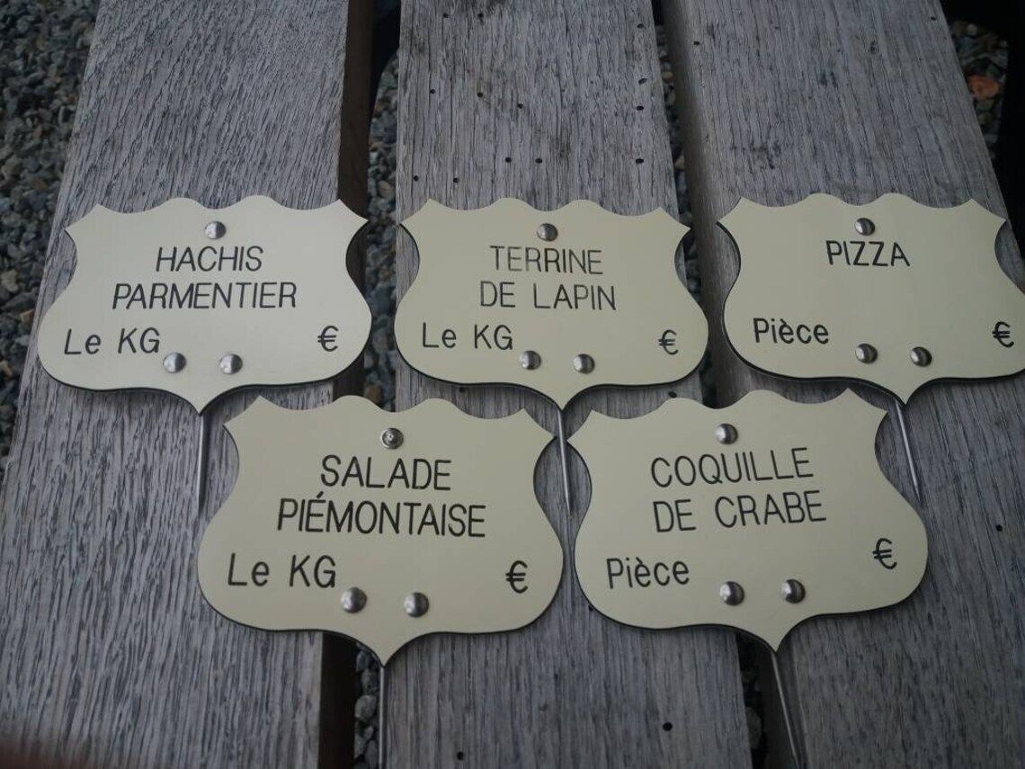 Vintage French Food Labels: Butcher Deli Charcuterie Signs, Set Of 5 photo vintage