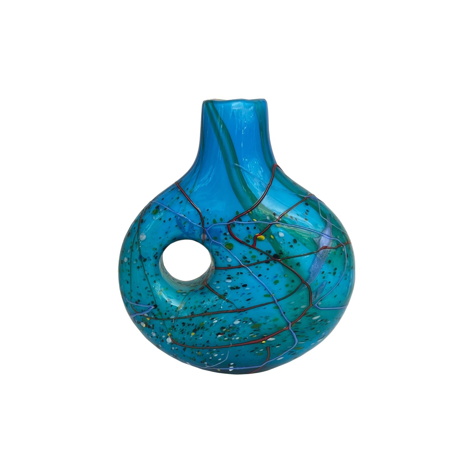 Vintage Post Modern 1990’s Viz Studio Art Glass Aqua Vase