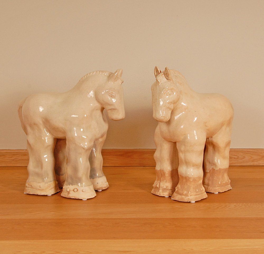 Tall Vintage Ceramic Horse Sculptures In Glazed Terracotta, Set Of 2 photo 3970.0