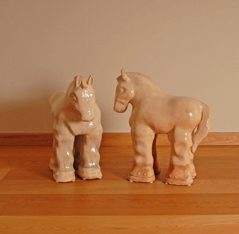 Tall Vintage Ceramic Horse Sculptures In Glazed Terracotta, Set Of 2 photo vinterior