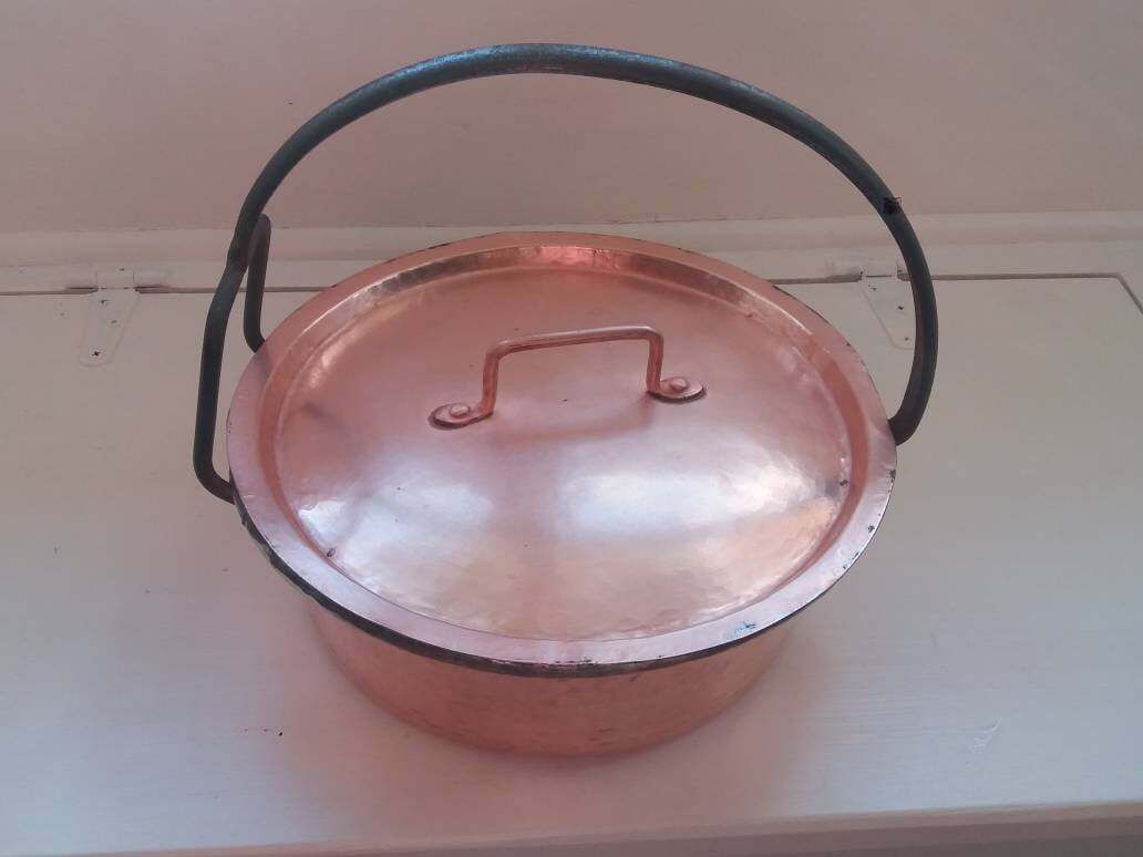 Large Antique Iron Frying Pan: Hand Forged Open Fire Skillet photo furniture