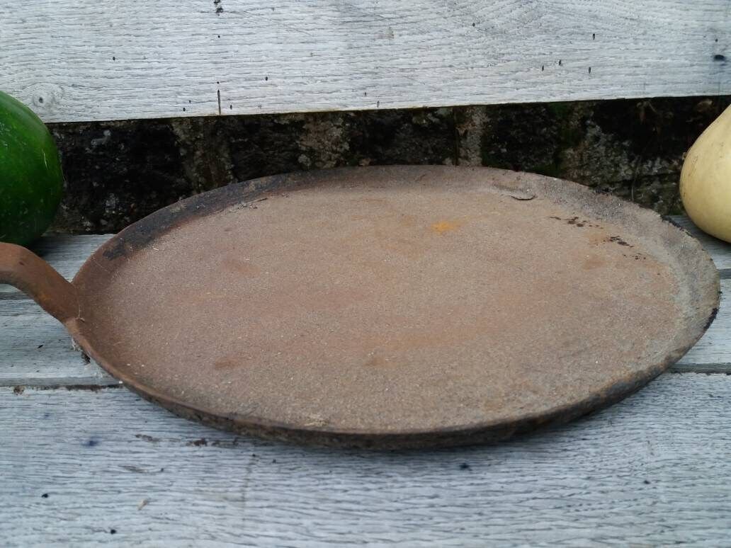 photo buy Large Antique Iron Frying Pan: Hand Forged Open Fire Skillet