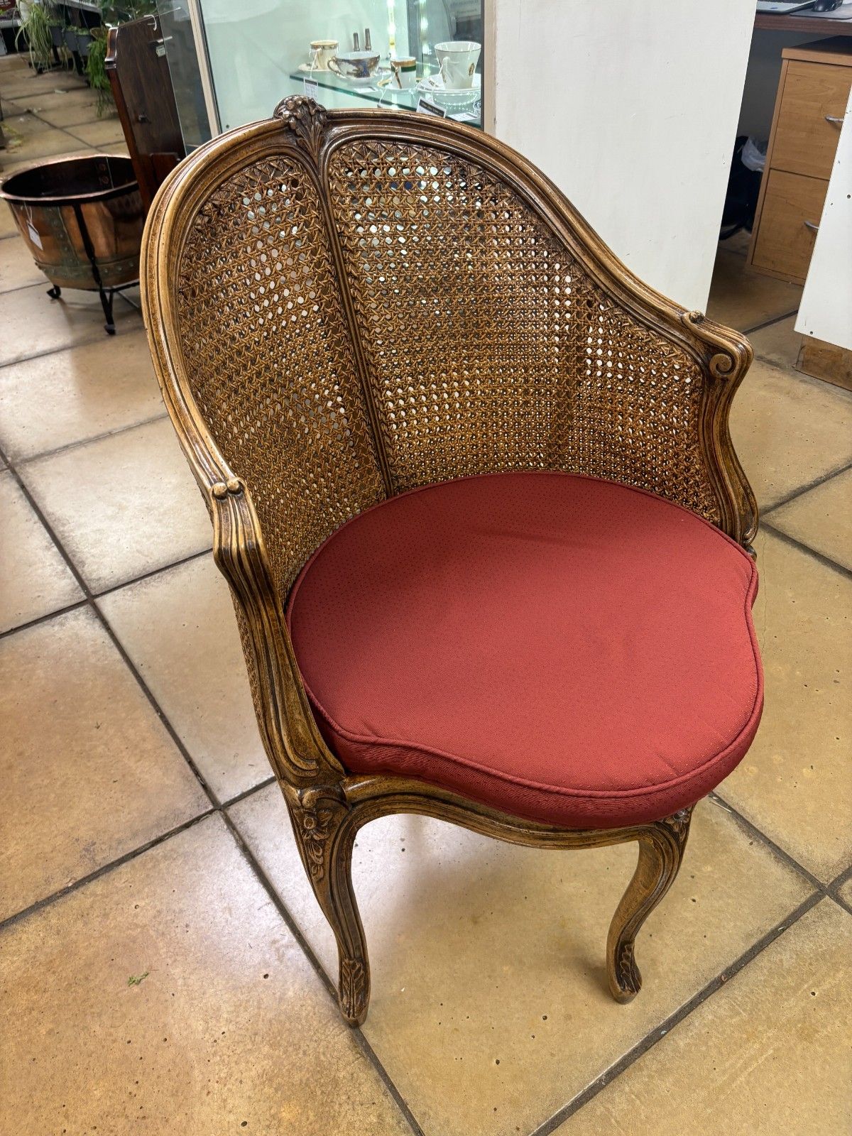 Antique French 19th Century Walnut & Cane Carved Corner Chair photo for sale