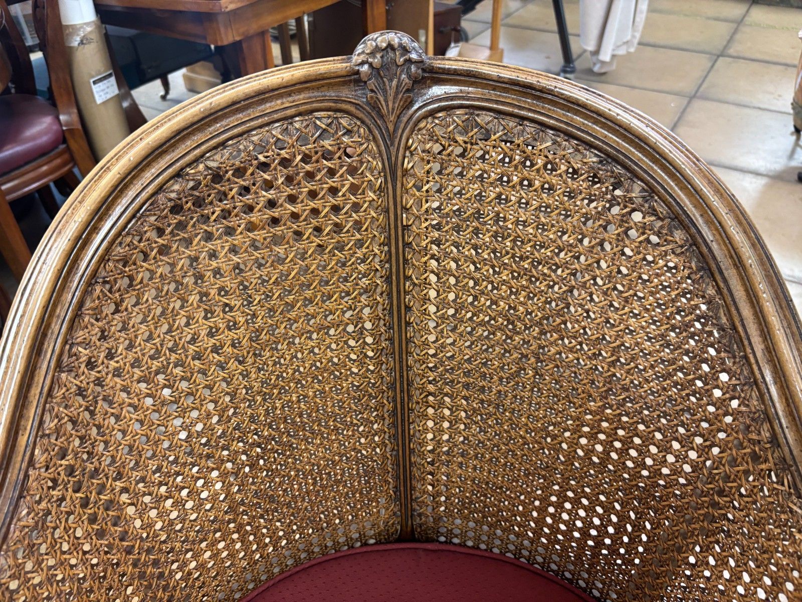 photo for sale Antique French 19th Century Walnut & Cane Carved Corner Chair