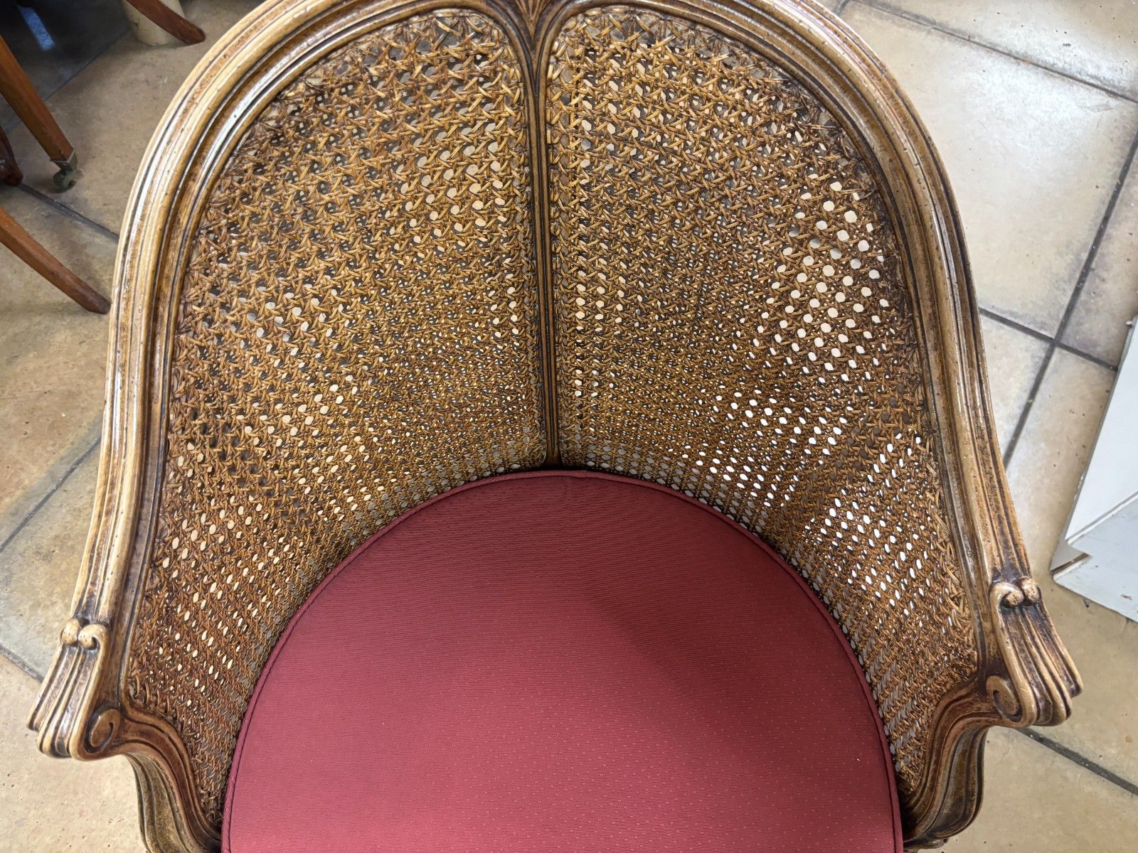 Furniture Antique French 19th Century Walnut & Cane Carved Corner Chair photo