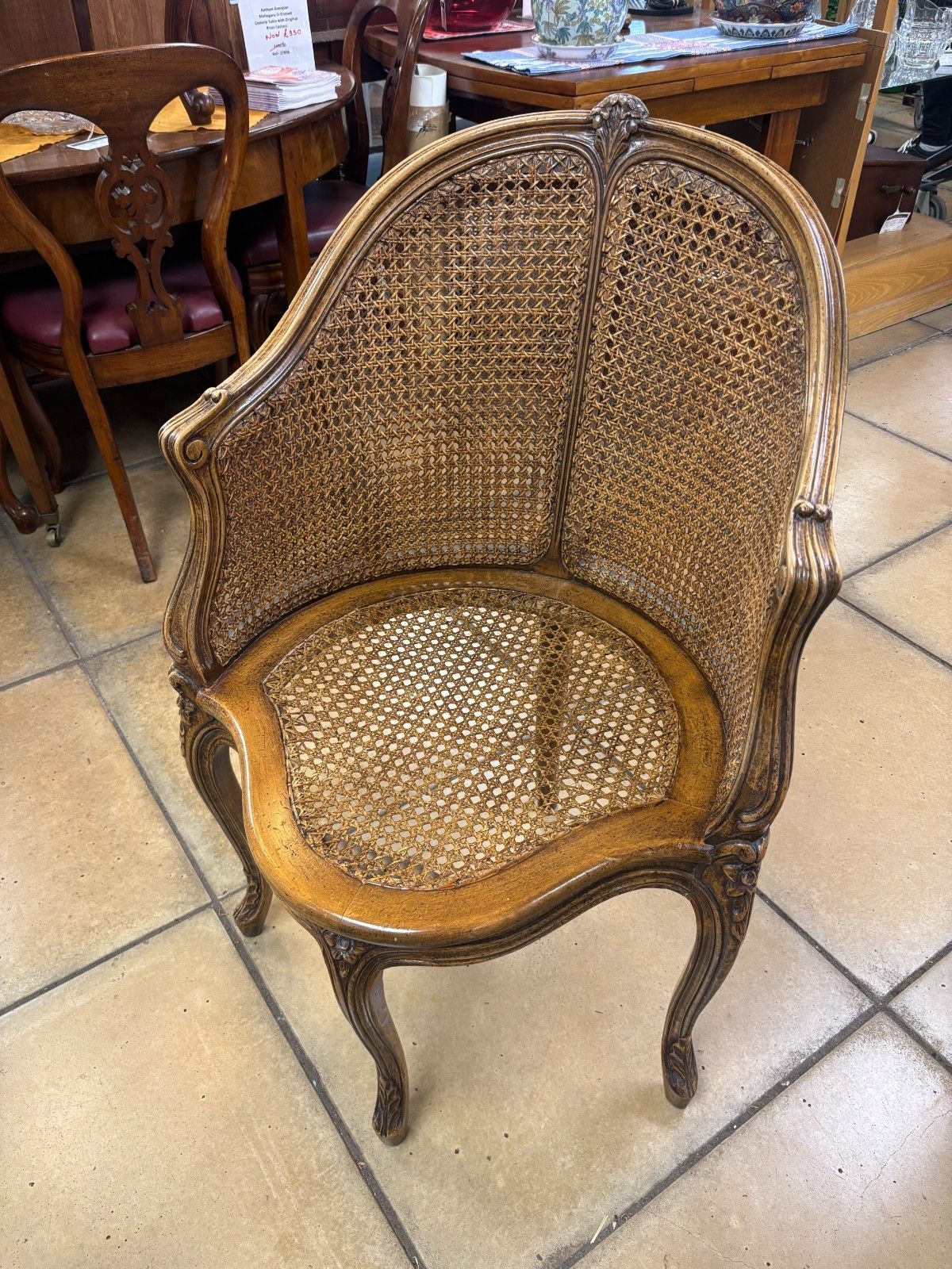 photo vinterior Antique French 19th Century Walnut & Cane Carved Corner Chair