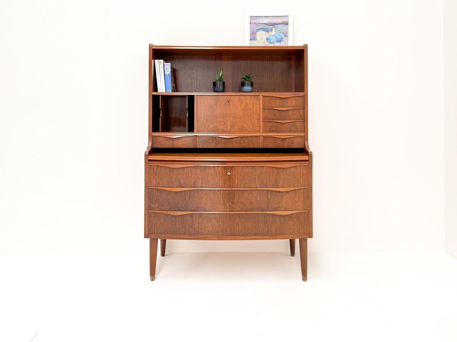 Erling Torvits Walnut Secretary Desk With Wave Front, Denmark, 1960s