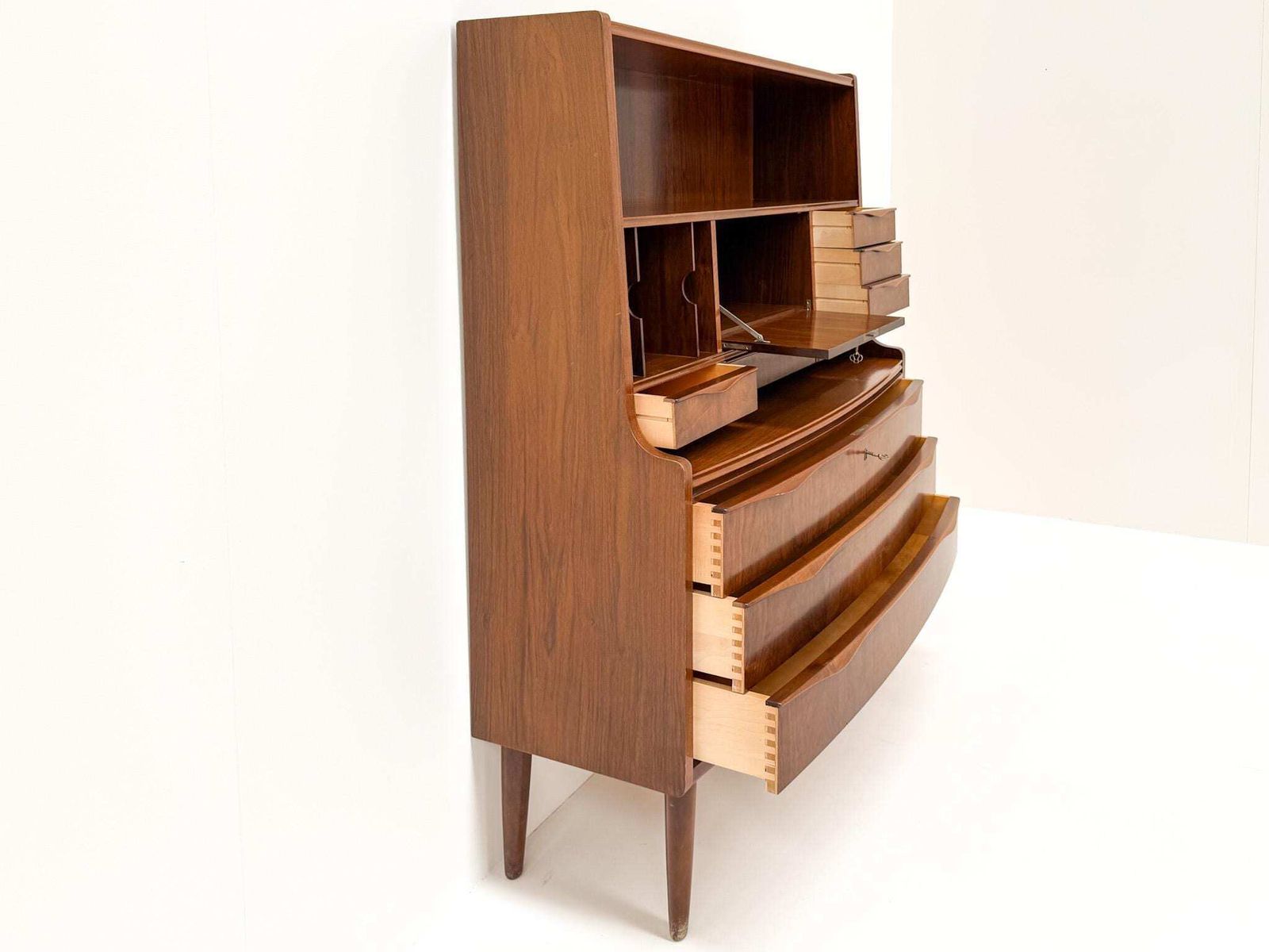 Erling Torvits Walnut Secretary Desk With Wave Front, Denmark, 1960s photo vinterior
