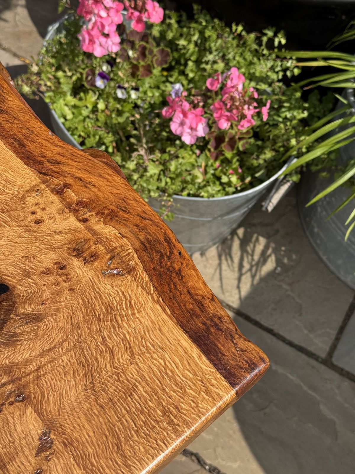 Handmade English Oak Live Edge Dining Table With Brushed Steel Legs photo Furniture