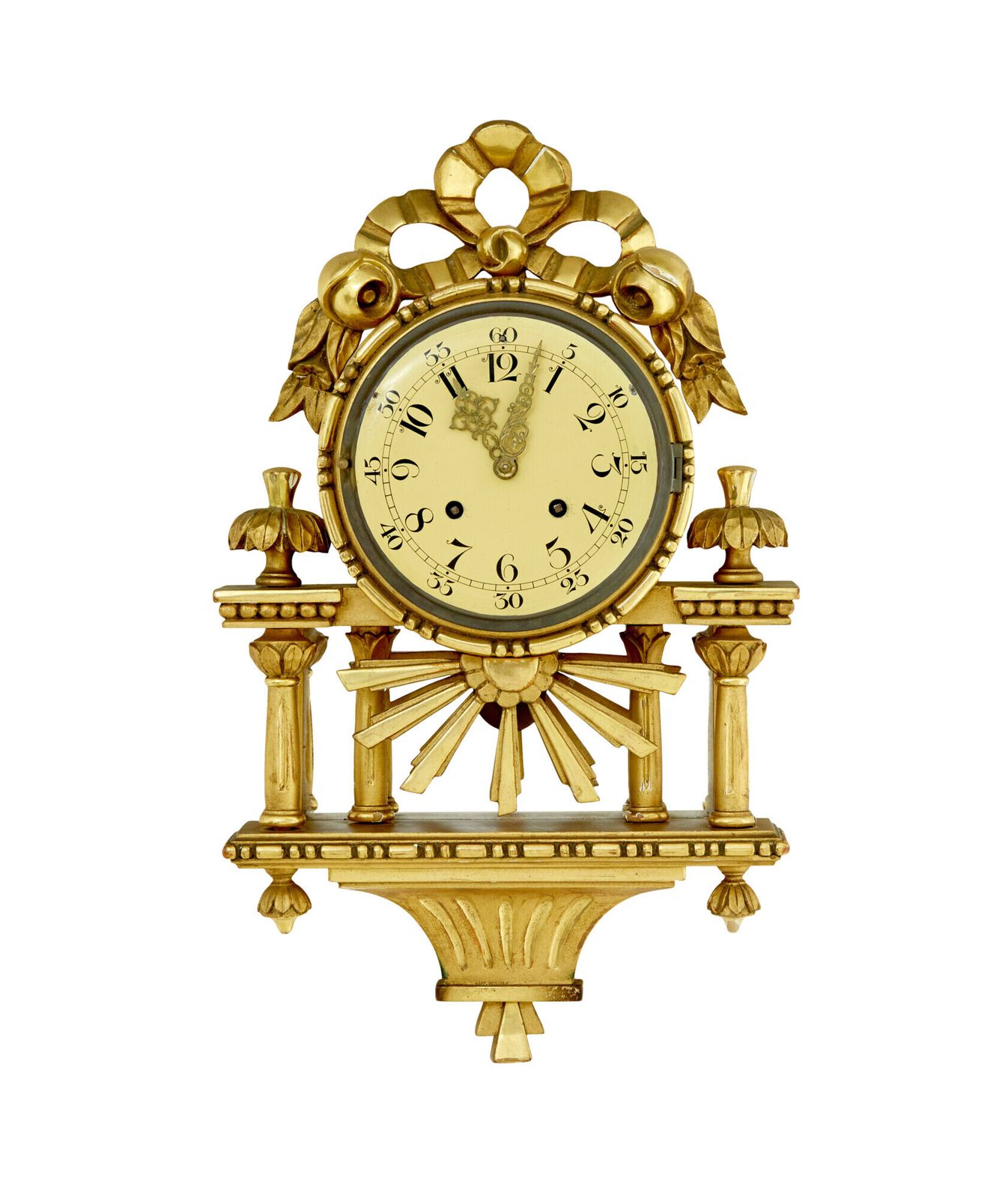 20th Century Swedish Gilt Carved Wood Wall Clock