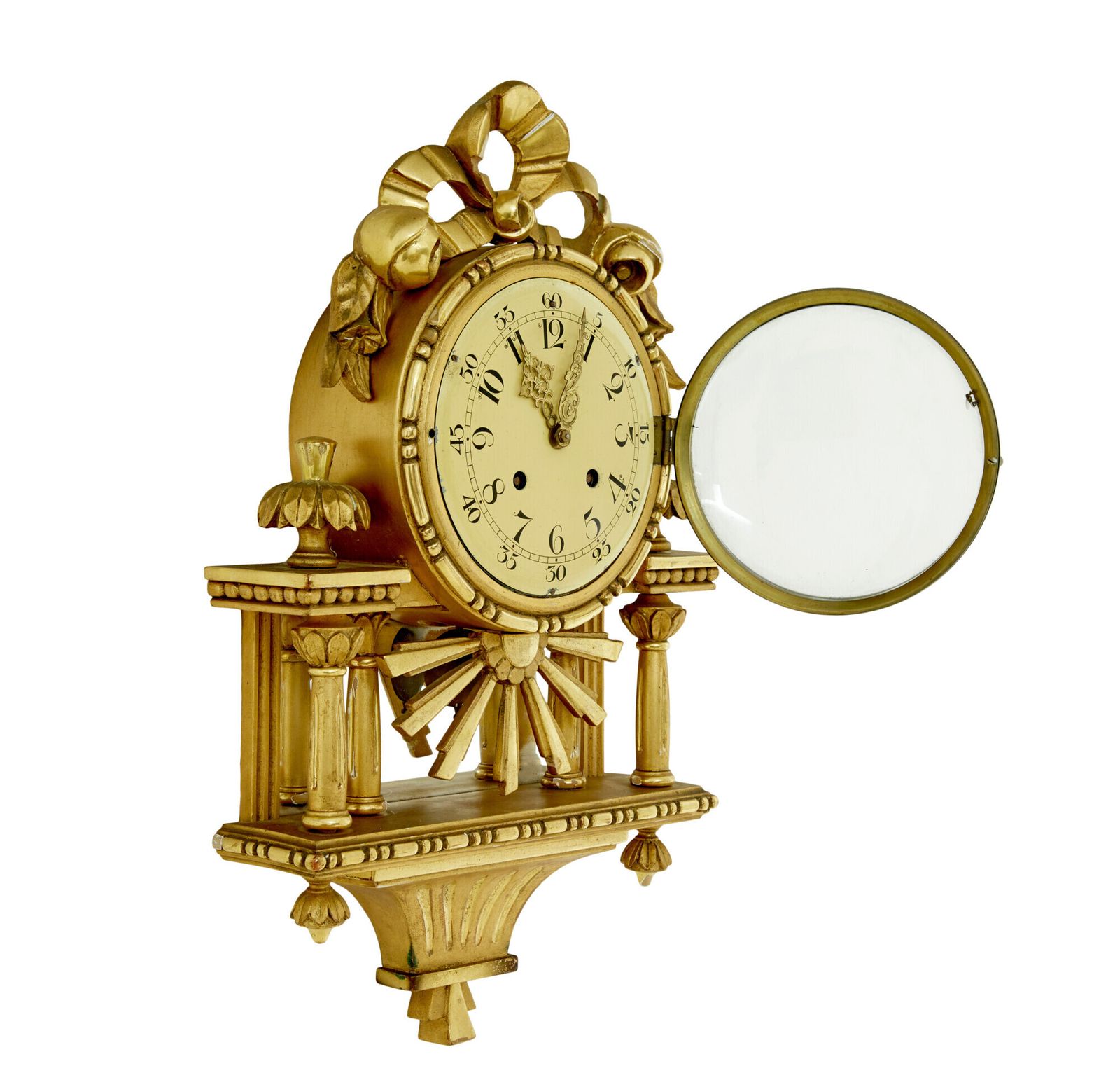20th Century Swedish Gilt Carved Wood Wall Clock photo furniture