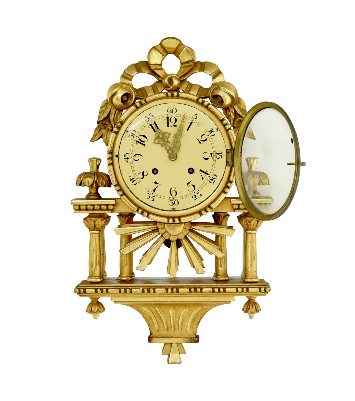 20th Century Swedish Gilt Carved Wood Wall Clock photo 495.0