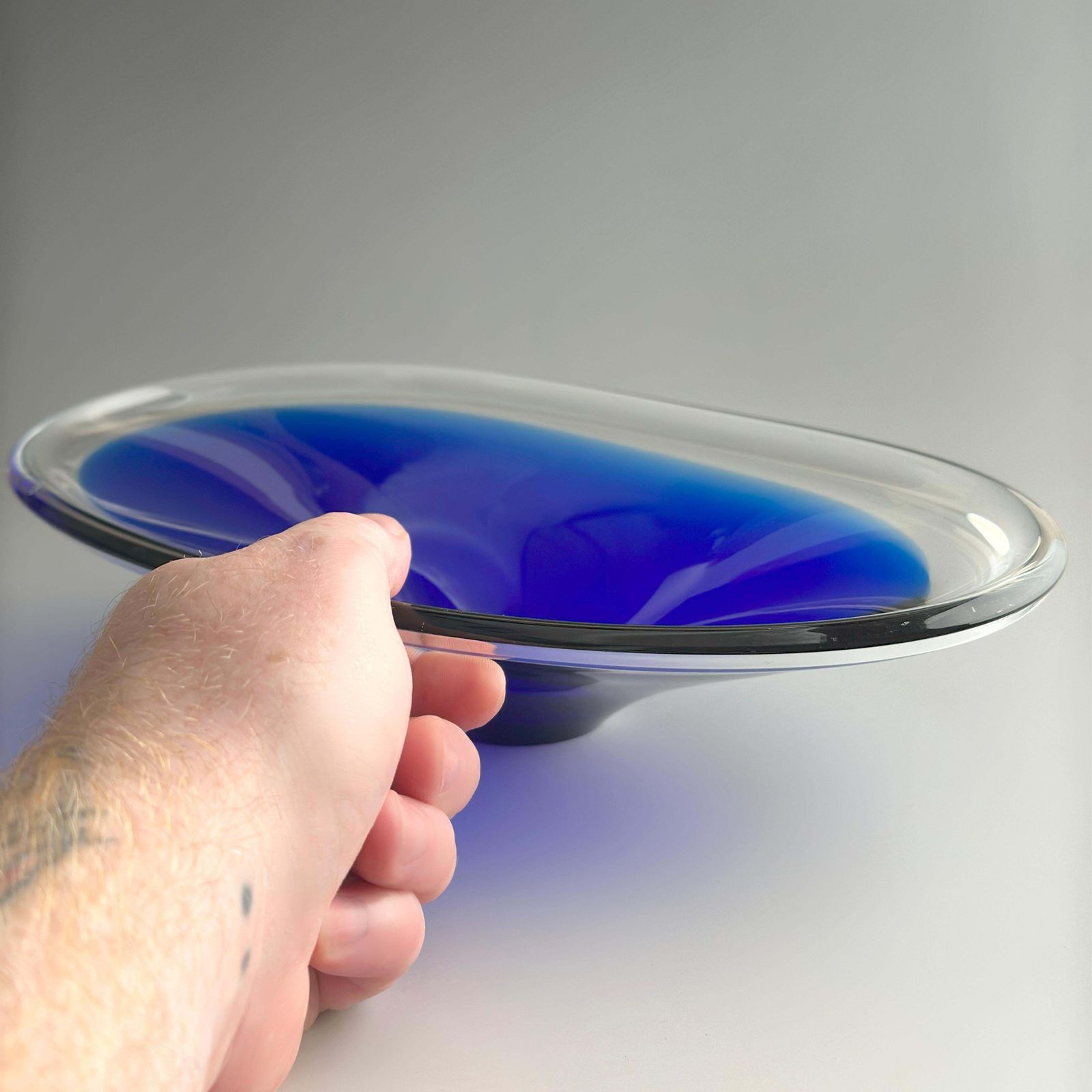 Cobalt Blue Mid Century Swedish Glass Centrepiece Bowl, 1960s photo for sale