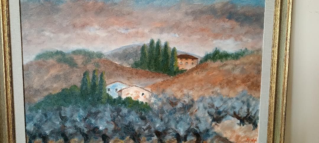 Large Oil On Canvas Marino Scardigli (1921 2005) Tuscan Landscape 124x94 Cm photo 399.0