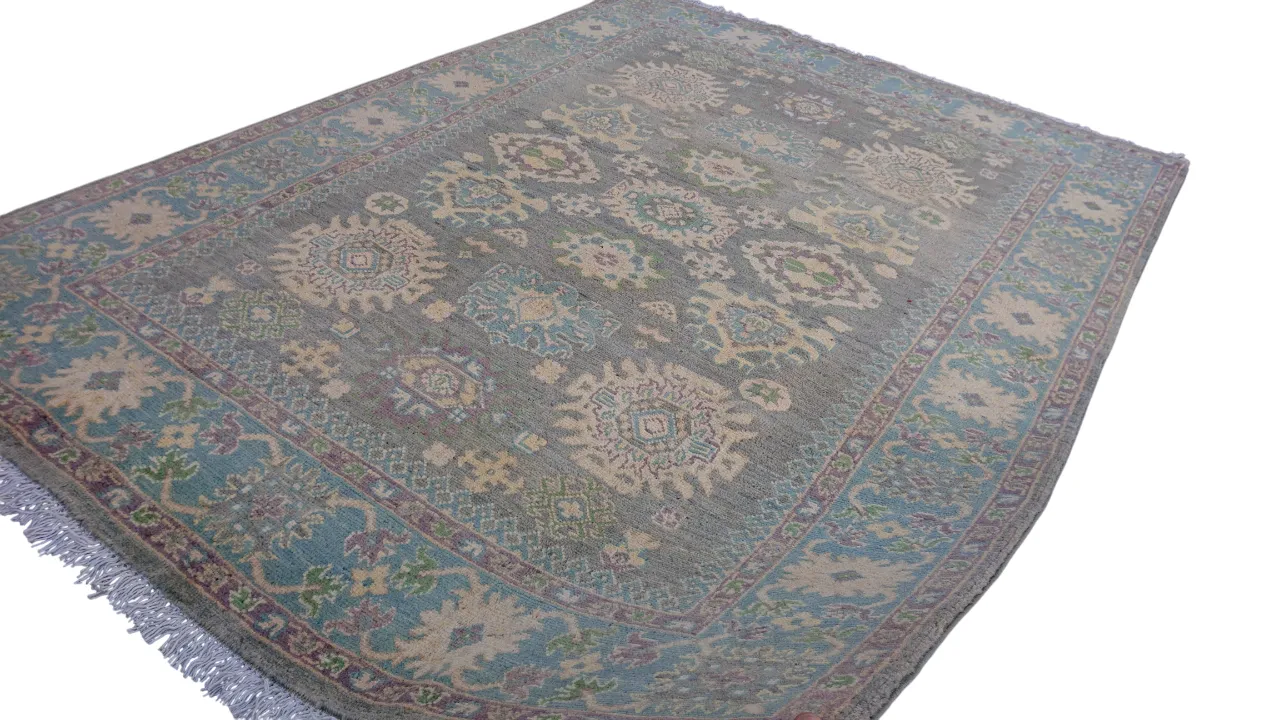 5x6 Grey And Blue Turkish Oushak Wool Traditional Area Rug photo vinterior