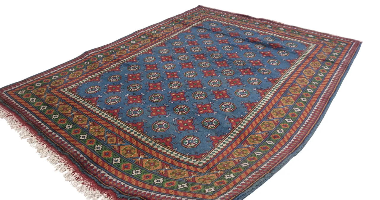 Blue Geometric Tribal Handmade Bokhara Area Rug photo Textiles