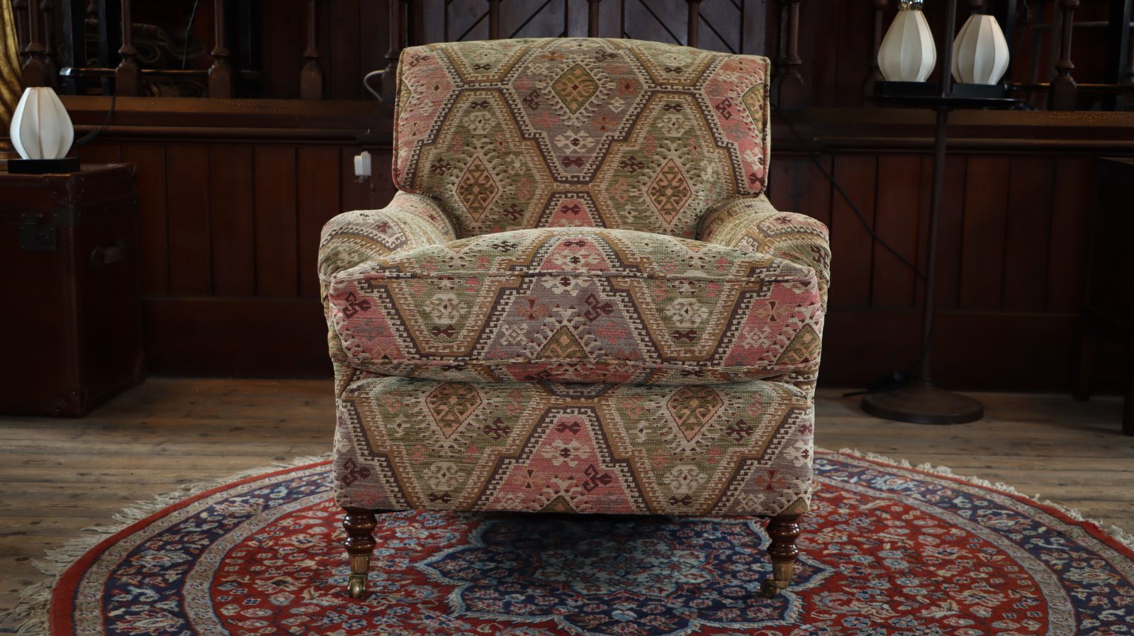 Stunning George Smith Standard Arm Signature Armchair Kilim & Jacquard Olive 🚚 photo buy