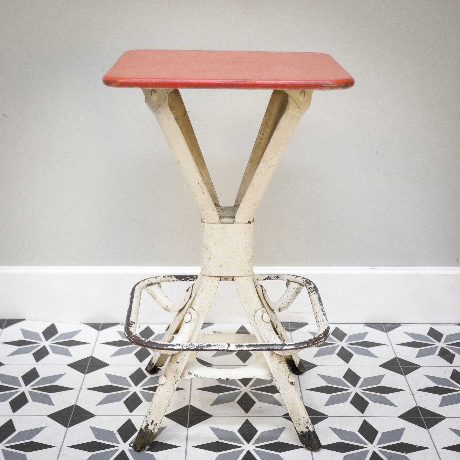 Industrial Stool By Evertaut Of Birmingham In Red And White photo 179.0