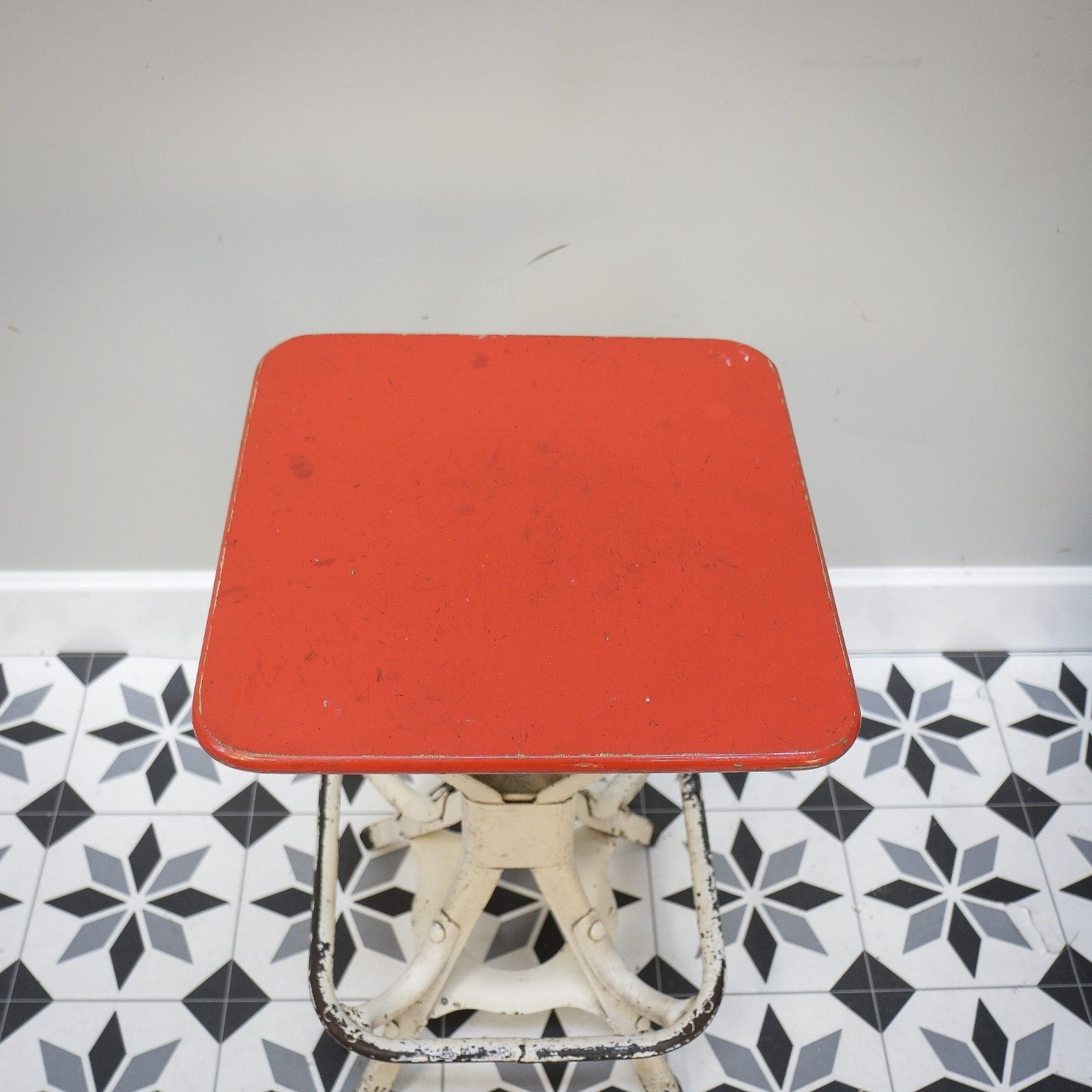 Industrial Stool By Evertaut Of Birmingham In Red And White photo vinterior