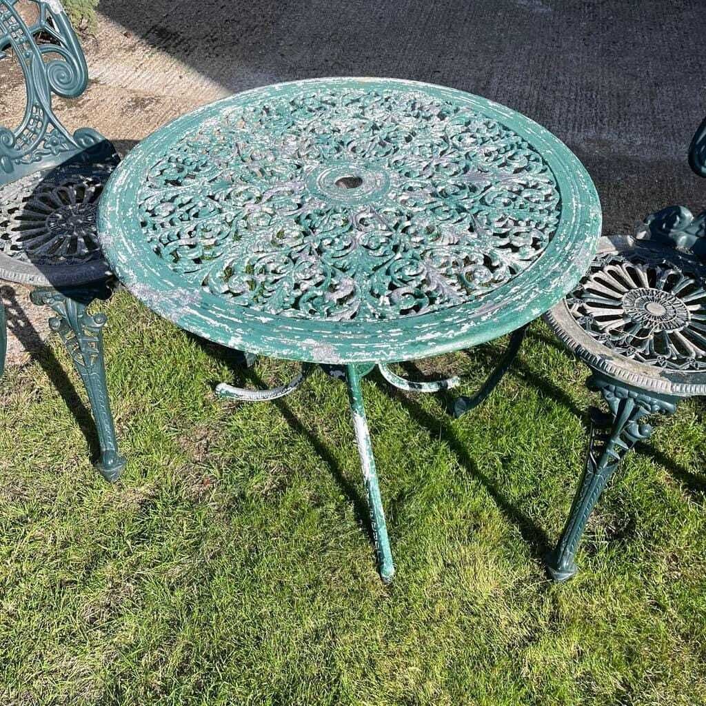 Painted Garden Table & 2 Chairs Great Patina Peeling Paint Solid photo furniture