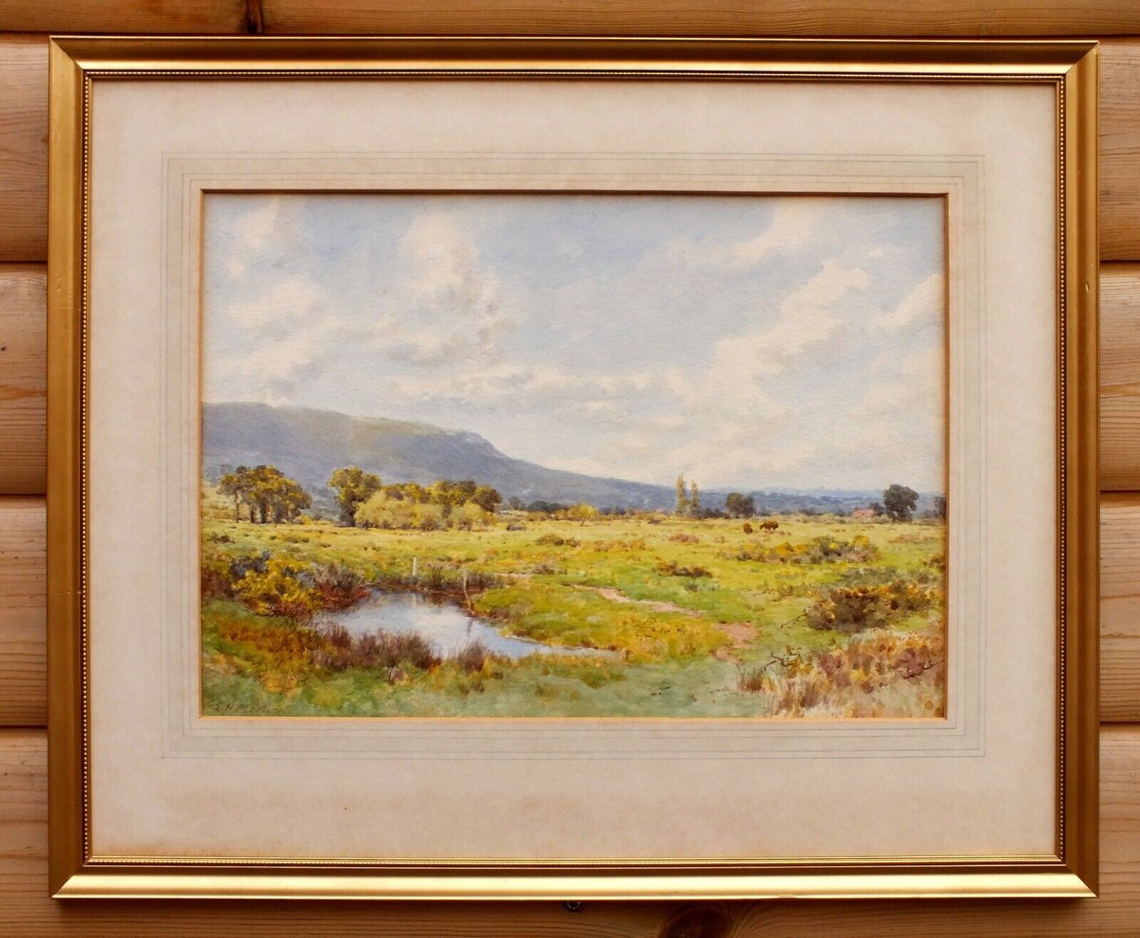 Antique Watercolor Painting, Dorset Framed Original, Signed Elliot Henry Marten photo furniture
