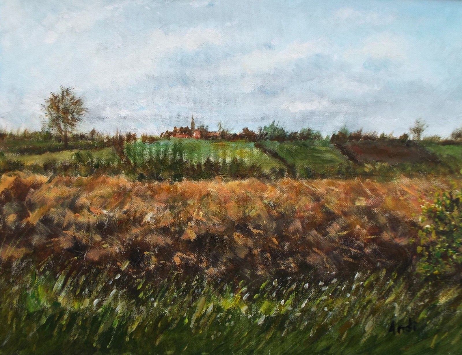 Late Summer Ploughed Landscape Farm Original Painting Signed Framed Andi Lucas photo furniture