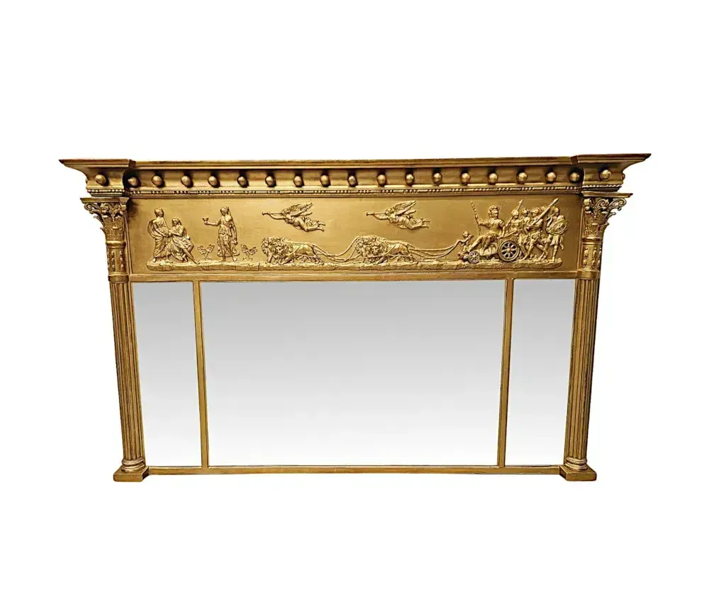 A Stunning 19th Century Giltwood Tryptych Glass Overmantel Mirror