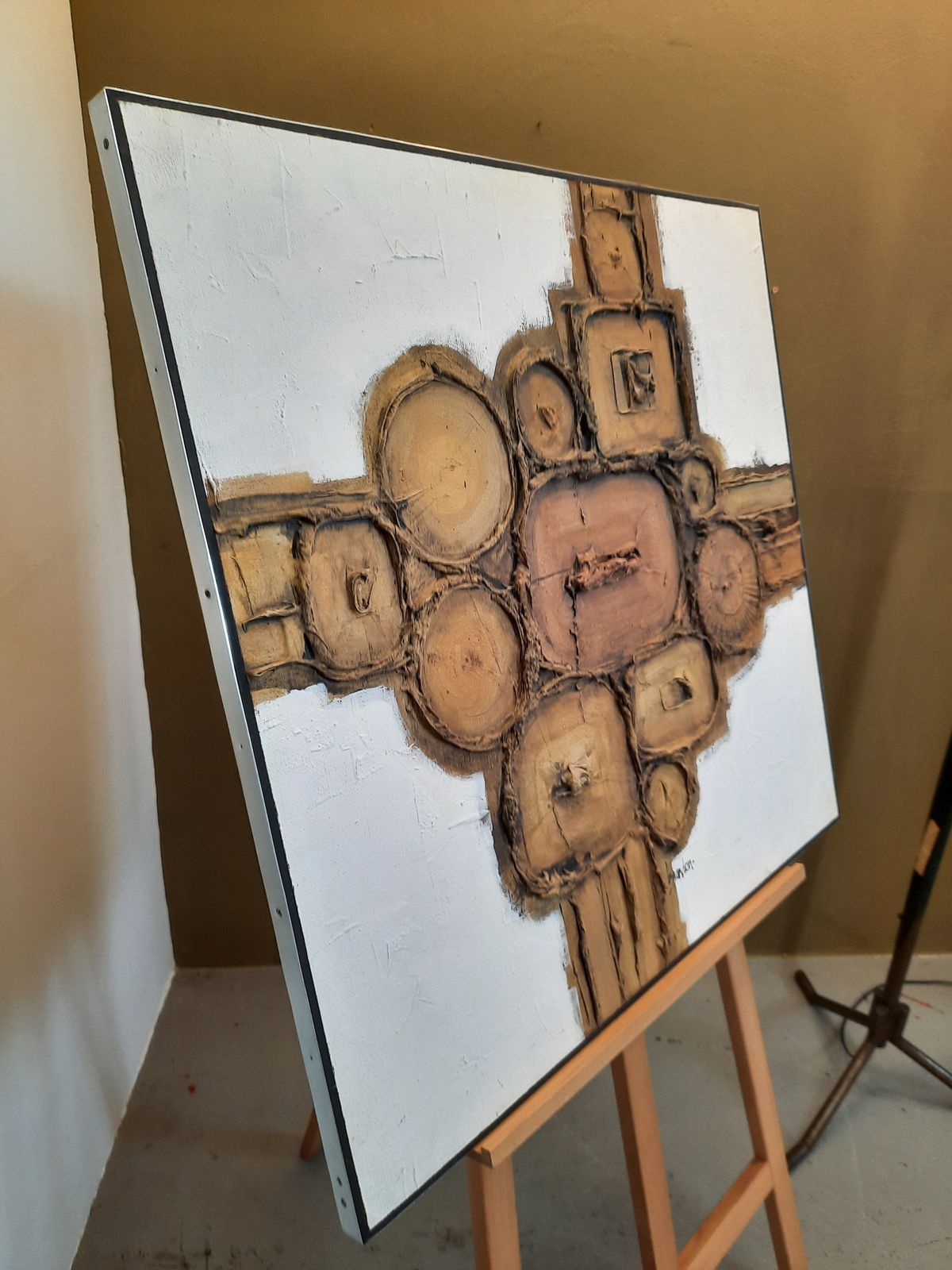 photo for sale Abstract Oil On Board By Known Artist Brandon Cross   1970s