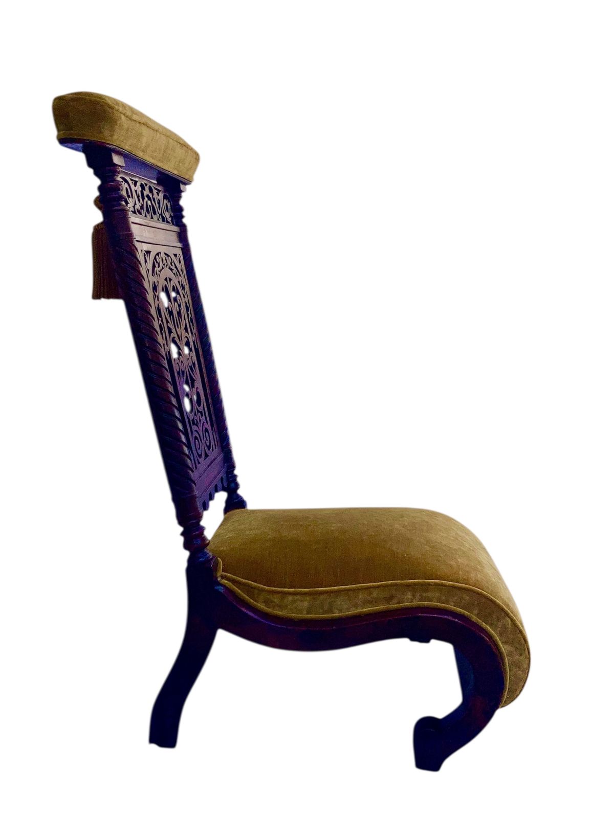 Victorian Mahogany  Prie Dieu Chair, Circa 1870, With Yellow  Velvet Upholstery And Gold Tassel Fully Restored photo for sale